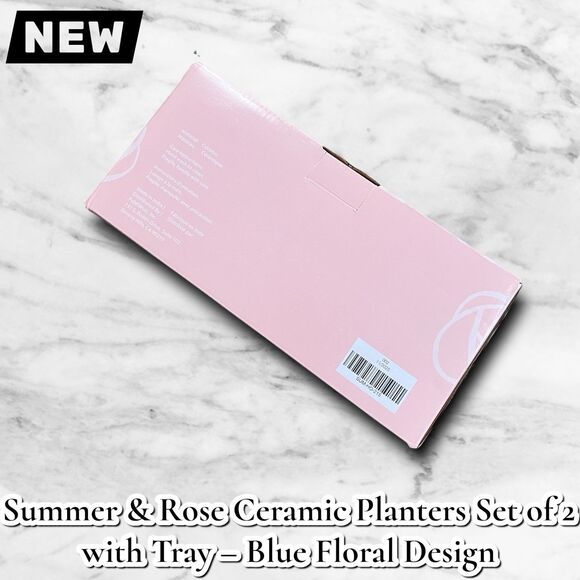 NEW Summer & Rose Ceramic Planters Set of 2 with Tray – Blue Floral Design - Picture 7 of 10